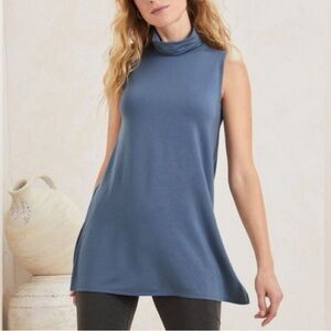 Garnet‎ Hill Mock Neck Tunic Bering Sea Tencel Lyocell A-Line Women’s Size L